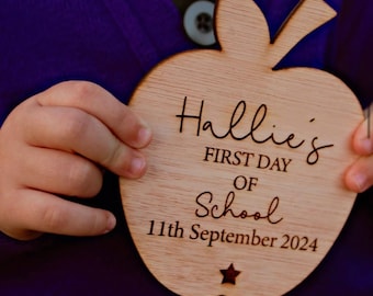First Day of Nursery Preschool, Reception, School Apple shaped engraved keepsake