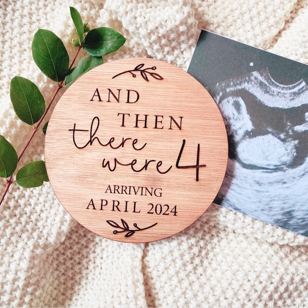 And then there were...three | Four | Five | Six etc | Wooden Sign, Pregnancy Announcement Disc, New Baby Announcement, Flat Lay Photo Prop