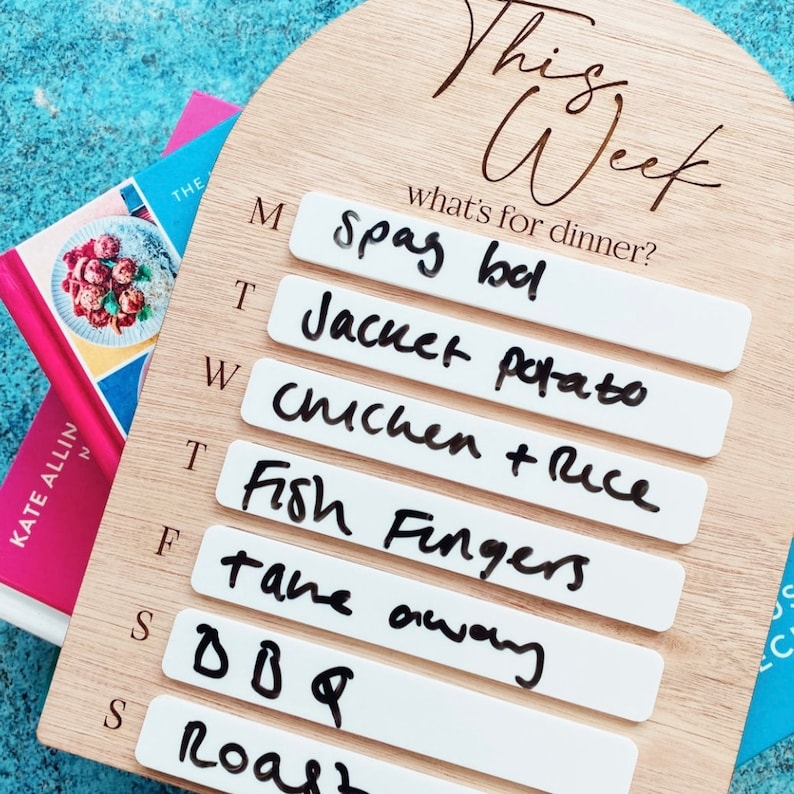Family Kitchen Weekly Meal Planner Reusable Wipe Clean Daily Menu Wooden weekly menu whiteboard with pen image 4
