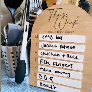 Family Kitchen Weekly Meal Planner Reusable Wipe Clean Daily Menu Wooden weekly menu whiteboard with pen image 5