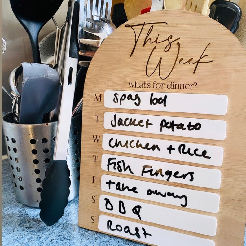 Family Kitchen Weekly Meal Planner Reusable Wipe Clean Daily Menu Wooden weekly menu whiteboard with pen image 5