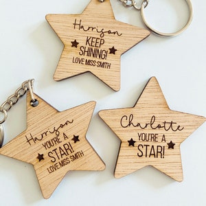 End Of Term Keyring Gifts, Teacher Pupil Gift, Personalised Wooden Star, Leaving Present From Teacher, Graduation Gift For Pupils 2024