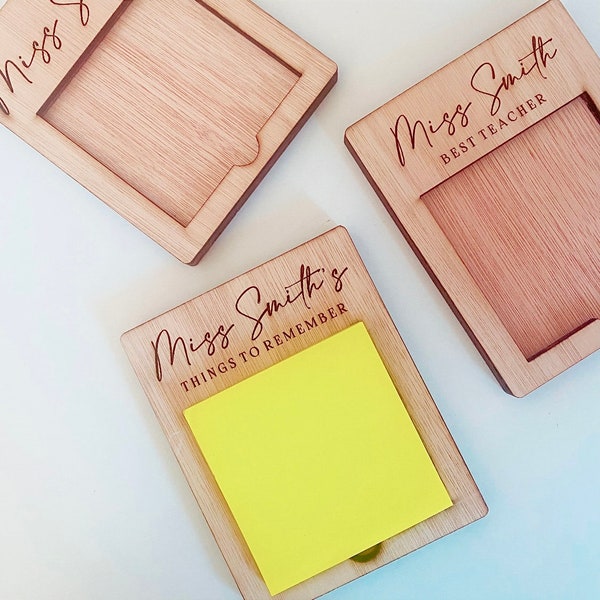 Personalised Post-it note holder. Teacher gift for end of year thank you gift. Sticky note holder. Personalised office gift Stationery.