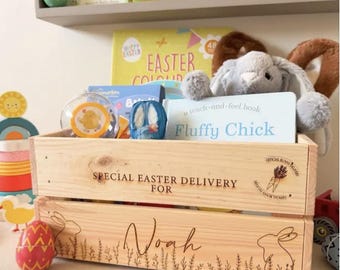 Personalised Easter Bunny Crate: Engraved Wooden Gift Box