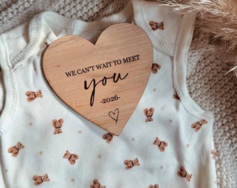 Personalised Pregnancy Announcement Sign, Wooden Baby Due Date Plaque With We Can't Wait To Meet You