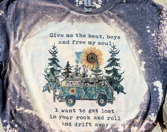Give Me The Beat Boys, Drift Away, Retro Camping Van, Distressed Vintage, Gift For Camper, Bleached Women's Shirt, Bleached Graphic Tee