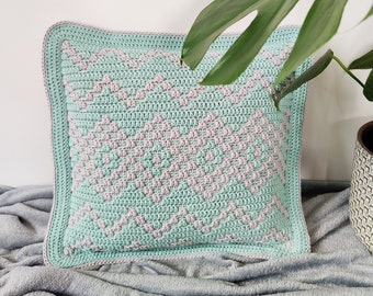 Crochet pattern Dainty Diamond Pillow, crochet pillow, pattern, crochet, mosaic, mosaic, pillow, crochet, pattern, Dutch, NL, English, US