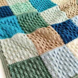 Crochet pattern Happy Blocks Blanket, crochet blanket, pattern, crochet, chunky, patchwork, crochet diagram, diagram, Dutch, NL, English, US