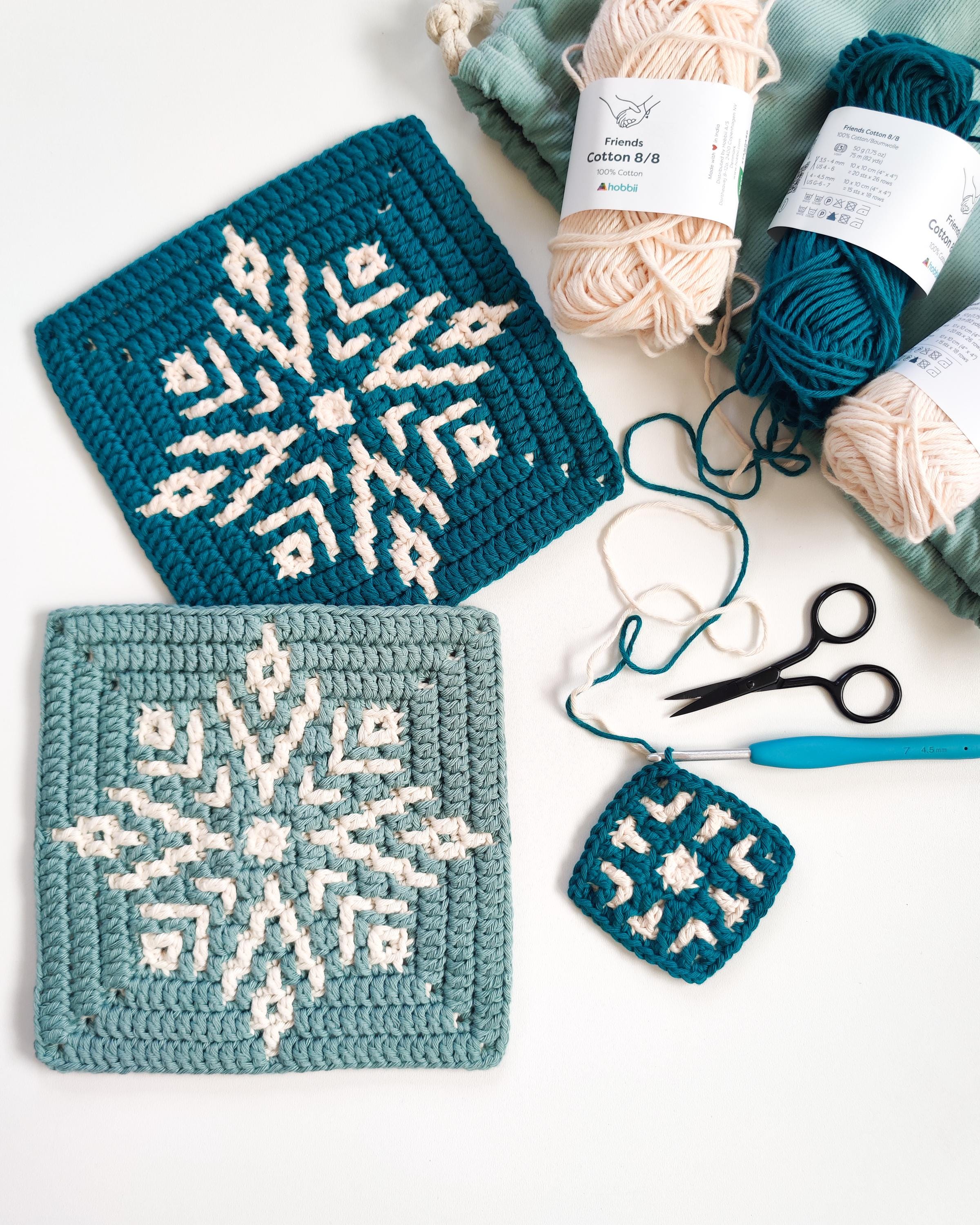 かぎ針編みのパターン アイスブロッサムモザイクスクエア