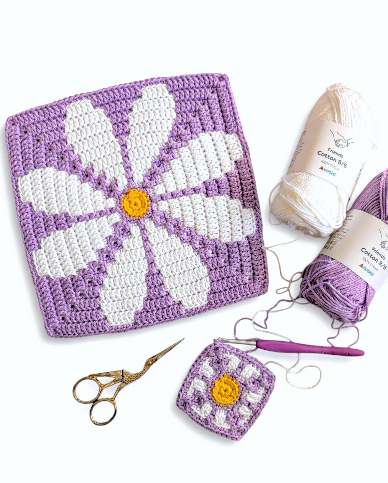 【USA vintage】 グラニーブランケット　花柄　デイジー　アメリカ Daisy square pattern - Etsy 日本