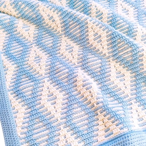 かぎ針編みパターン Nordic Morning Breeze Blanket、ダイヤモンド、かぎ針編みブランケット、パターン、かぎ針編み、モザイク、ベビー、オランダ語、オランダ語、英語、米国、スペイン語、ES