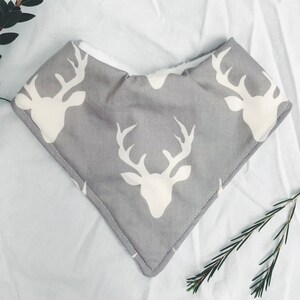 Gray Deer Antler Bandana Bib: Woodland Baby Drool Bib