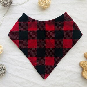 Buffalo Check Baby Bandana Bib: Red Black Plaid, Flannel Back