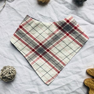 Christmas Plaid Bandana Baby Bib: Ivory, Red, and Gray Flannel