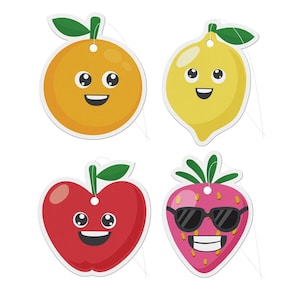 4 Fun Fruit Car Air Fresheners Scents Orange / Cherry / Strawberry / Lemon