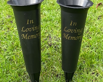 Set of 2 In Loving Memory Spiked Memorial Grave Flower Vases Container Holders Graves Graveside Decor +