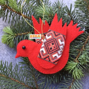 Felt Bird ornaments 6colors in Ukrainian Folk Stand with Ukraine Red White Black Birds for Christmas tree decoration Xmas tree felt decor image 4