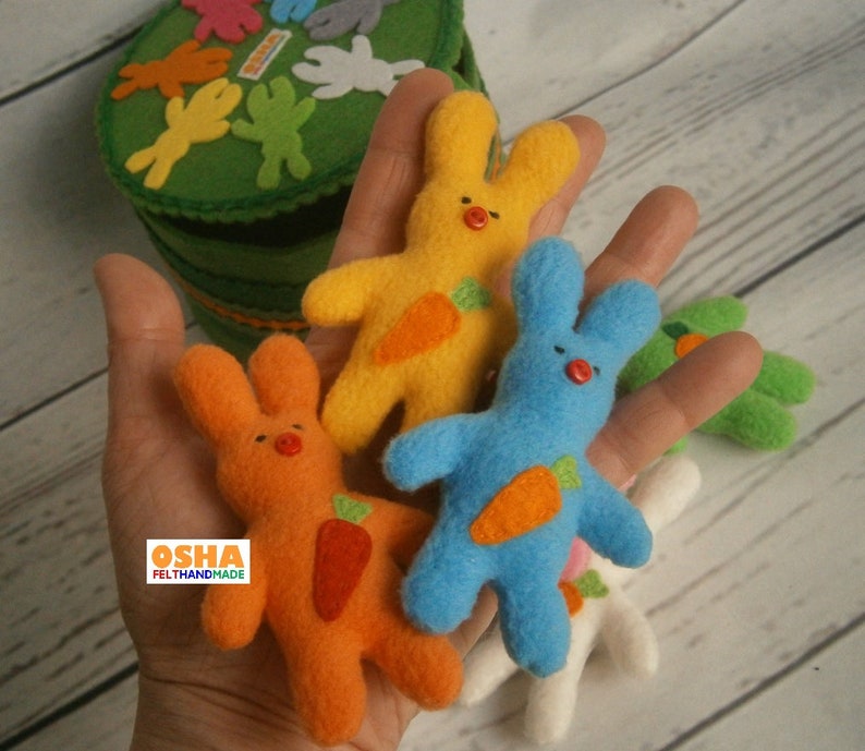 7 Fleece Baby Bunnies in Felt Box Mini Pocket Bunny With - Etsy