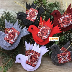 Felt Bird ornaments 6colors in Ukrainian Folk Stand with Ukraine Red White Black Birds for Christmas tree decoration Xmas tree felt decor image 9