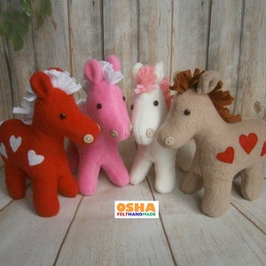 Kawaii Horse with hearts St Valentines Day gift Red hearts decor Pink White Beige My sweet Pony Stuffed pony Horse rag doll Horse lover gift