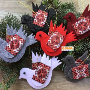 Felt Bird ornaments 6colors in Ukrainian Folk Stand with Ukraine Red White Black Birds for Christmas tree decoration Xmas tree felt decor image 3