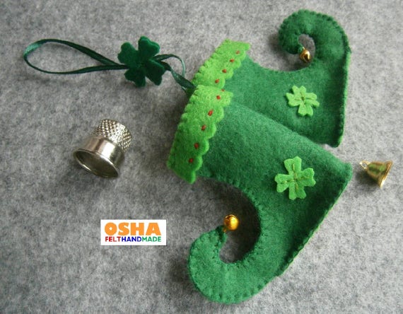 St Patrick Day Gift Felt Leprechaun Shoes Shamrock Charm Felt Etsy