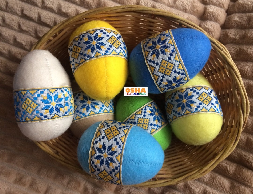 Blue Yellow Set 3/5/6 Easter Felt Decor Pysanka Easter Felt Stuffed Egg ...