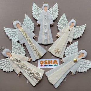 White Gold Christmas Angel Ornaments in 5designs Xmas Tree felt decor Christmas ornaments White Angel Felt Angel Christmas handmade keepsake
