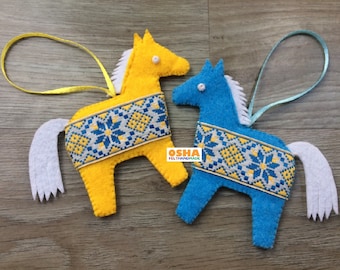 Xmas tree Felt Ornaments Ukrainian Dala Horse ornaments Sets Xmas tree decor Ukrainian keepsake Stand with Ukraine Felt Horse ornament Kawai