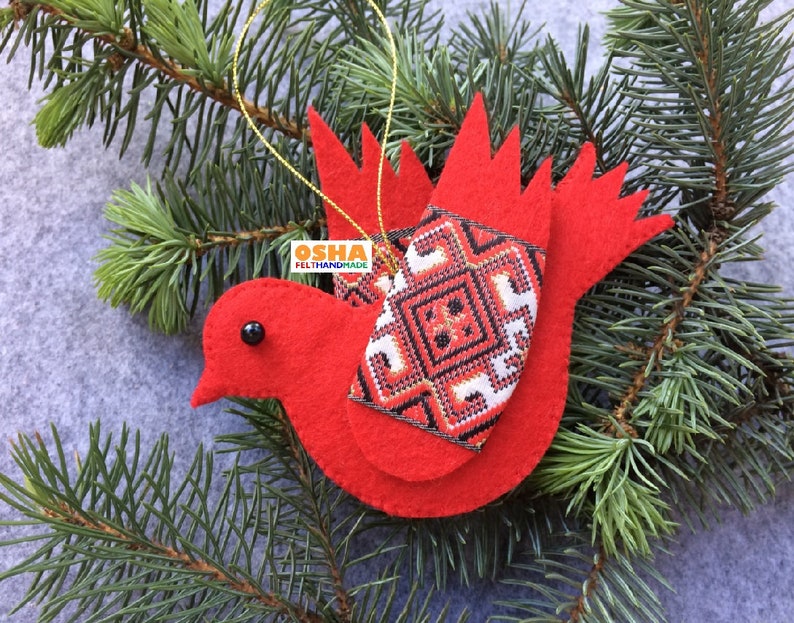 Felt Bird ornaments 6colors in Ukrainian Folk Stand with Ukraine Red White Black Birds for Christmas tree decoration Xmas tree felt decor image 8