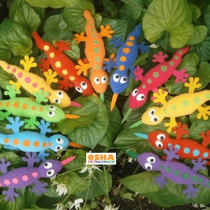 Set of 10 Rainbow 5&quot; Baby Lizard rag doll with dots Toddler gift box Lizard plush Stuffed Gecko Pocket Lizard toy Mini Gecko doll Tiny Gecko