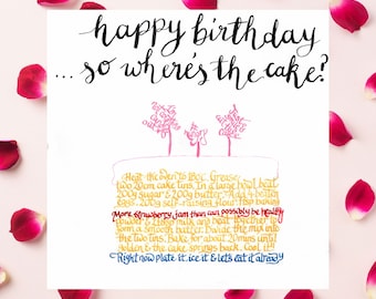 Carte de gâteau d’anniversaire - carte de recette de gâteau - recette de gâteau d’anniversaire - carte d’anniversaire pour une meilleure amie - carte de gâteau effronté - carte d’anniversaire pour elle -