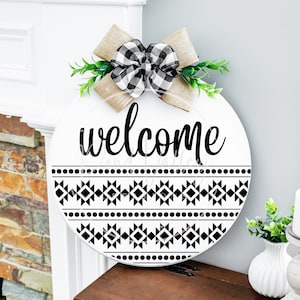 Welcome Aztec Pattern SVG | round door sign | door hanger | pattern svg | southwest svg | boho svg | western svg | svg | png