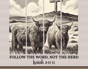 Westerse religie PNG Highland Cow digitale download bijbelvers shirtontwerp met kruis christelijk geloof sublimatie God Jezus kerk cadeau