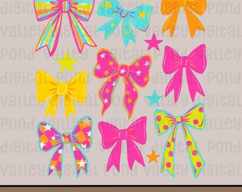 Cute Neon Bows Cute Bows PNG Retro Coquette Bright Shirt Design Little Girl Bows Girly Sublimation Fun Every Day Design Digital Download