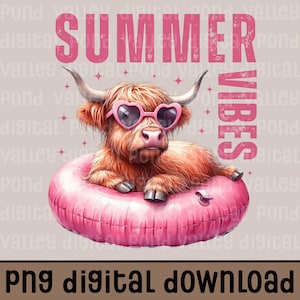 Cute Summer Pool PNG Highlander Cow Summer Pool Day Shirt Design Lake Life Sublimation River Beach Trip Design Vacation Digital Download