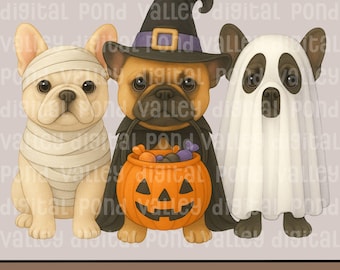 Disegno di Bulldog francese in formato PNG per Halloween, per amanti dei cani, disegno di Halloween, clip art per mamma di cani, stagione spettrale, download digitale