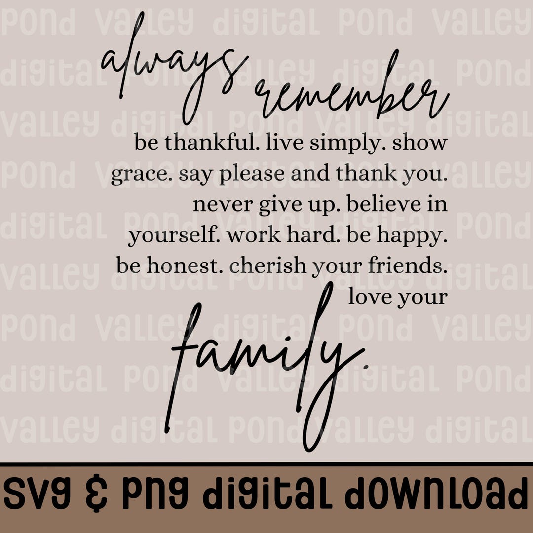 Always Remember SVG PNG Family Quote Sign Design Inspirational Quote ...