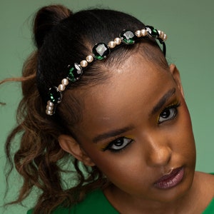green headpiece,pearl headband, gatsby headpiece,1920s headpiece,bridal tiara,bridal headpice, bridgerton jewelery, tiara,bridal headwear