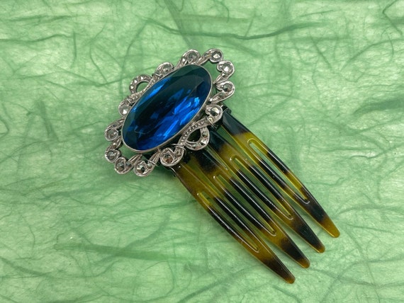 Blue Marcasite Haircomb, bridal headpiece, 1920s … - image 2