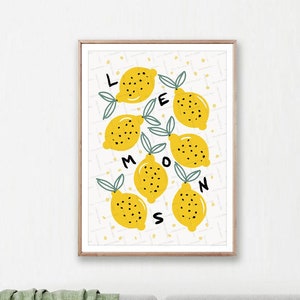 Lemons Art Print, Illustration of Lemons, Instant Wall Art, Digital Download, Yellow Kitchen Decor, Bright Food Poster