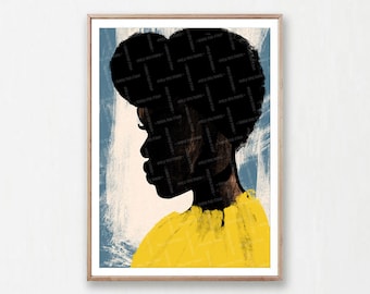 Black Woman Portrait, Yellow Grunge Wall Art (Digital Download)