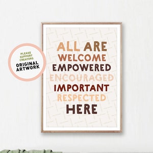 All Are Welcome Here, Inclusion Printable Poster, Classroom Posters, Teach Diversity Empowerment Tolerance, No Racism, Inspirational Digital