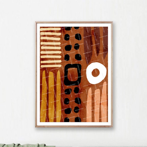 Ethnic Abstract Printable, Afro Patterns, Instant Digital Download, Brown Tones Decor, Boho Terracotta Art Decor