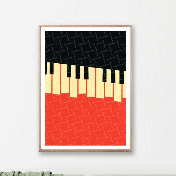 Piano Print, Bold Piano Poster, Colourful Music Art, Printable Wall Art, Music Poster, Retro, Digital Download, Piano Keys, Red White Black