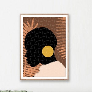 Afro Woman Art Print, Terracotta Modern Woman Print, Black Woman Digital Download, Beautiful Women, Bold Wall Gallery Contemporary Prints