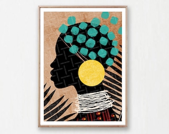 Ethnic Woman Art Print, Colourful Modern African Woman, Black Woman Digital Download, Beautiful Women, Bold Wall Gallery Contemporary Prints