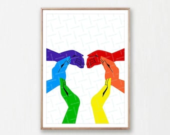 Rainbow Hands Heart Print: LGBTQ Pride Wall Art (Digital Download)