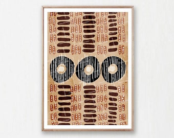 Ethnic Pattern Printable, Afro Prints, African Geometric Art, Instant Digital Download, Brown Tones Decor, Boho Cream Brown Art Decor