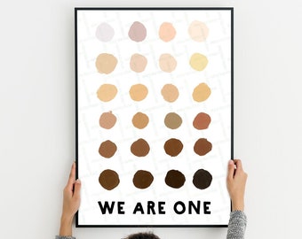 We are One Print, Menschlichkeit Hautfarbe Kunstdruck, Gleichheit, Vielfalt Illustration (digitaler Download)